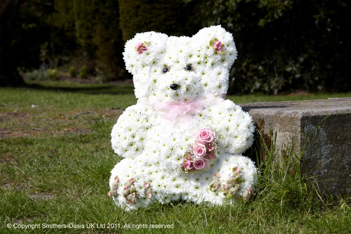 Teddy, bear, me to you, white, pink, blue, silver, grey, tan, brown, Funeral, tribute, wreath, flowers, Biggin Hill, Westerham, Orpington, Bromley, Sevenoaks, Florist 