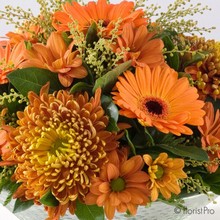 orange, autumn, rustic, posy, dome, arrangement,