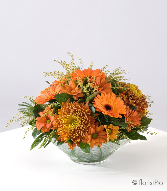 orange, autumn, rustic, posy, dome, arrangement,