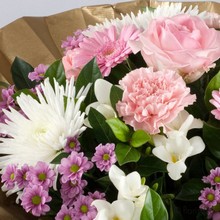pink, white, rose, freesia, handtie, Mother’s Day, flowers, bouquet, bunch, gift, Funeral, tribute, wreath, flowers, Biggin Hill, Westerham, Orpington, Bromley, Sevenoaks, Florist, delivery, delivered