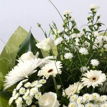 white, rose, gerbera, chrysanthemum, handtie, gift, bouquet,