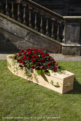 Red, white, pink, yellow, luxury, rose, coffin, casket, spray, trailing, Funeral, tribute, wreath, flowers, Biggin Hill, Westerham, Orpington, Bromley, Sevenoaks, Florist 