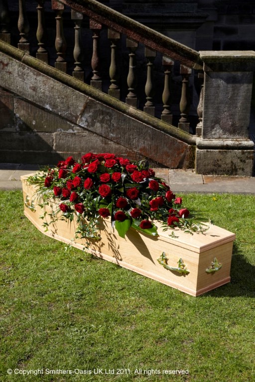 Red, white, pink, yellow, luxury, rose, coffin, casket, spray, trailing, Funeral, tribute, wreath, flowers, Biggin Hill, Westerham, Orpington, Bromley, Sevenoaks, Florist 