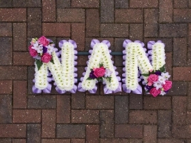 Nan, nanny, grandma, nana, grandmother, letter, word, white, Funeral, tribute, wreath, flowers, Biggin Hill, Westerham, Orpington, Bromley, Sevenoaks, Florist, delivery, delivered