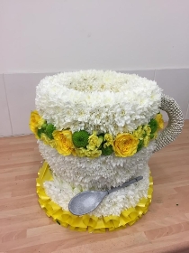 Teacup, tea, coffee, cup, funeral, tribute, wreath, flowers, biggin hill, Westerham, Bromley, Orpington, Sevenoaks, Florist, flowers 