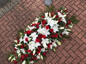 Lily, rose, red, white, coffin, casket, spray, Funeral, tribute, wreath, flowers, Biggin Hill, Westerham, Orpington, Bromley, Sevenoaks, Florist 