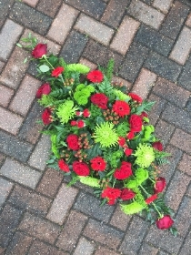 Red, green, fresh, modern, vibrant, coffin, spray, Funeral, tribute, wreath, flowers, Biggin Hill, Westerham, Orpington, Bromley, Sevenoaks, Florist 