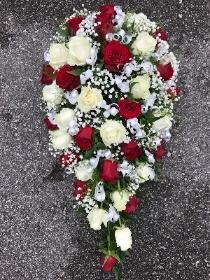 Red, white, rose, spray, funeral, flowers, tribute, florist, Gravesend, kent