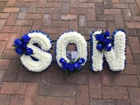 Son, daughter, letter, word, white, Funeral, tribute, wreath, flowers, Biggin Hill, Westerham, Orpington, Bromley, Sevenoaks, Florist he