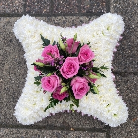 Cushion, pillow, funeral, tribute, flowers, wreath, florist, delivery