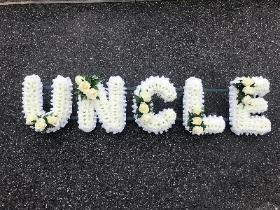 Uncle, aunt, auntie, aunty, letter, word, white, Funeral, tribute, wreath, flowers, Biggin Hill, Westerham, Orpington, Bromley, Sevenoaks, Florist he