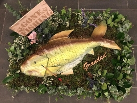 Carp, fish, fishing, tribute, funeral, wreath, flowers, Biggin Hill, Westerham, Bromley, Sevenoaks, Orpington 